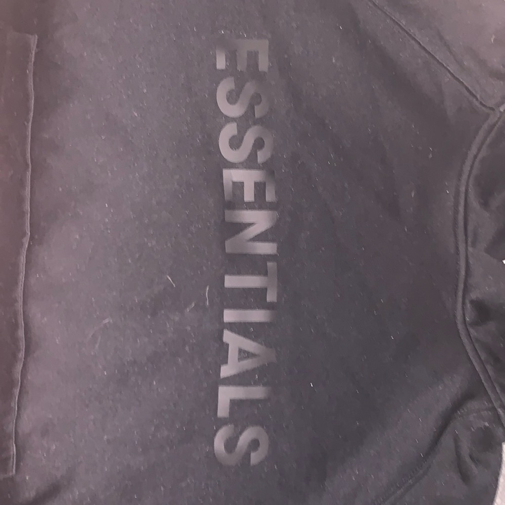 ESSENTIALS fear of god, black long sleeve pullover hoodie kangaroo pocket